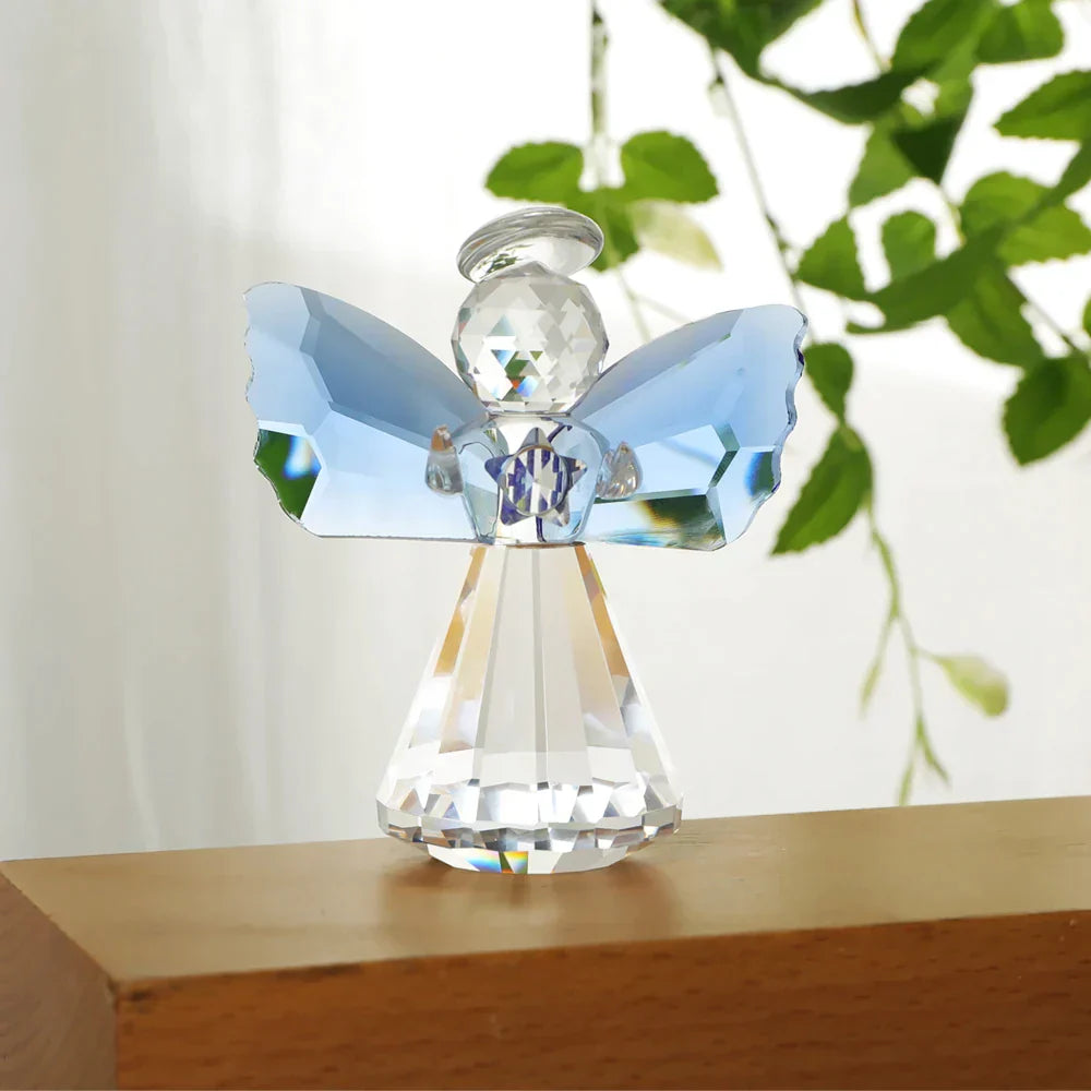 AngelGlow Kristall Engel Figur | Handgemacht | Blaue Flügel | Glas Skulptur | Deko für Zuhause