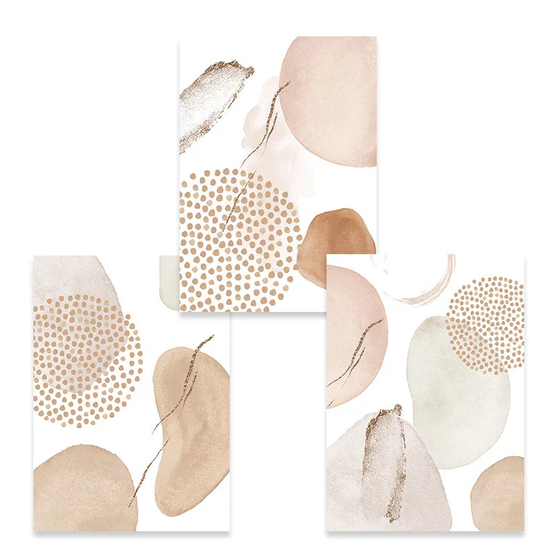 BohoBlush Aquarell Poster | Abstrakter Leinwanddruck in Beige, Rosa & Gold | Geometrische Wandkunst für Wohnzimmer & Dekoration