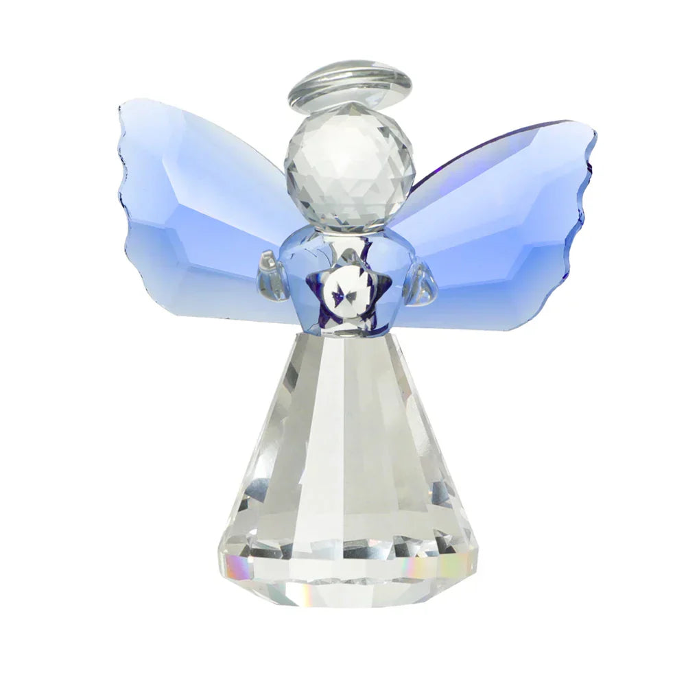 AngelGlow Kristall Engel Figur | Handgemacht | Blaue Flügel | Glas Skulptur | Deko für Zuhause