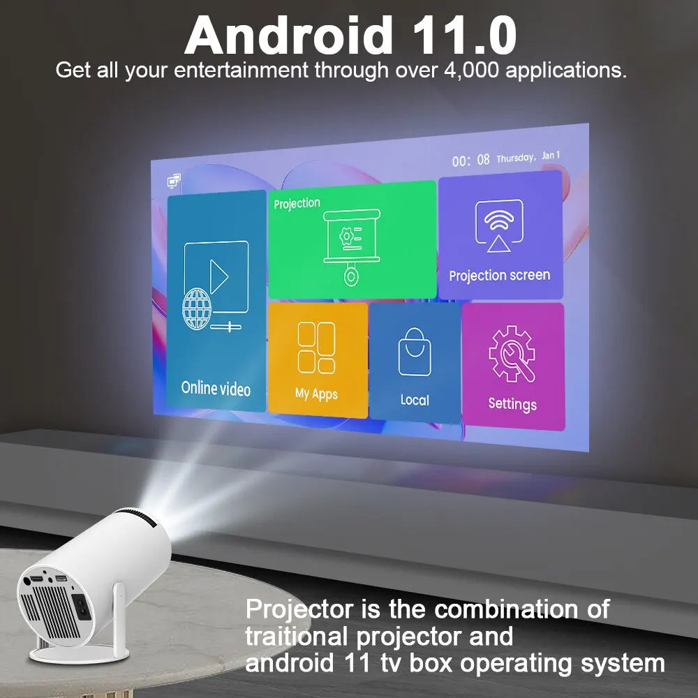 Vision4K Android Projektor Pro | 4K UHD Beamer | WLAN & Bluetooth | Heimkino & Streaming