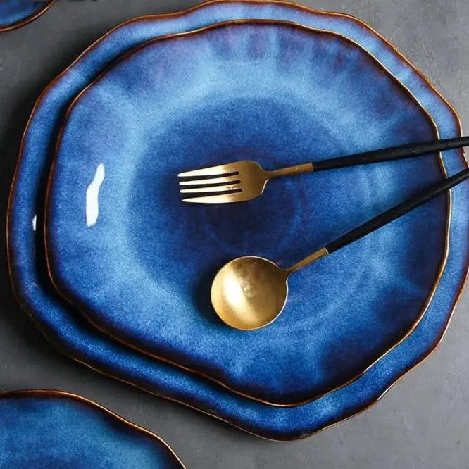 TerraViva Laguna Teller Set | 4-teiliges Keramik-Set | Handgefertigte Design-Teller