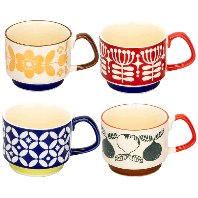 CeramiRetro Cerami Kaffeetassen – Vintage-Design | Hochwertige Keramik | 8 elegante Muster | Stilvolle Geschenkidee