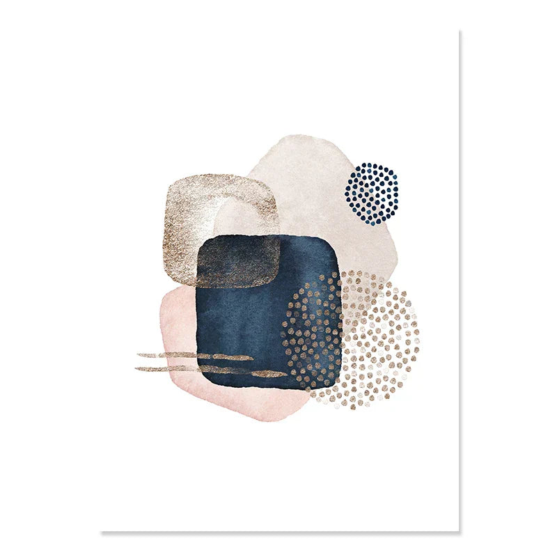 BohoBlush Aquarell Poster | Abstrakter Leinwanddruck in Beige, Rosa & Gold | Geometrische Wandkunst für Wohnzimmer & Dekoration
