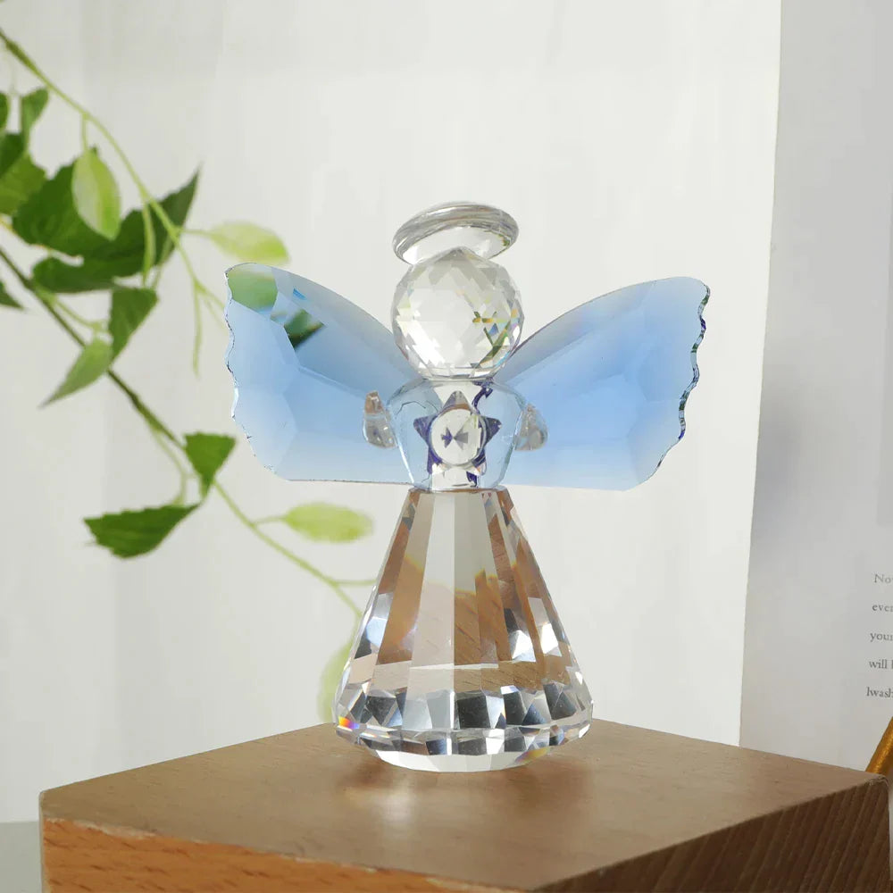 AngelGlow Kristall Engel Figur | Handgemacht | Blaue Flügel | Glas Skulptur | Deko für Zuhause
