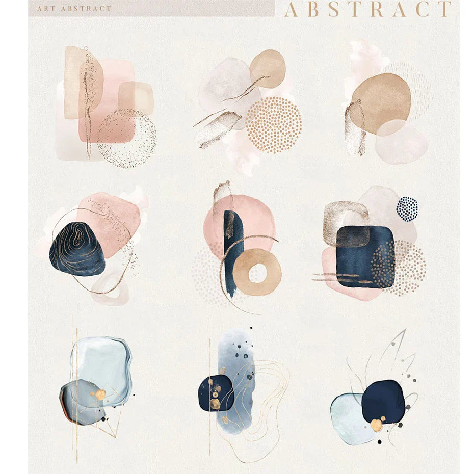 BohoBlush Aquarell Poster | Abstrakter Leinwanddruck in Beige, Rosa & Gold | Geometrische Wandkunst für Wohnzimmer & Dekoration