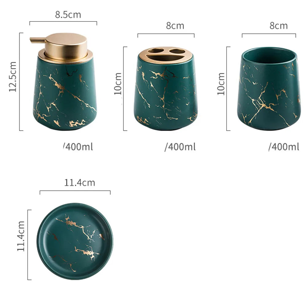 Marbliq Nordic Badezimmer-Set | 4-teiliges Marmor-Design | Luxuriöse Badaccessoires | Elegant & Praktisch