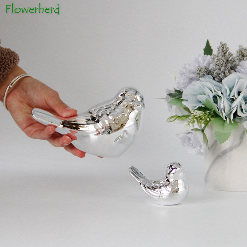 NordNest Porzellan-Vogel Dekofigur | Tisch- & Heimdekoration aus Keramik | Gold & Silber Design für moderne Wohnräume