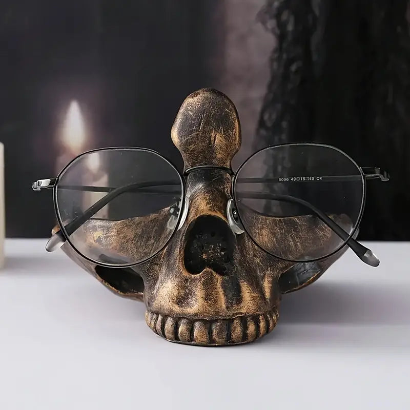 SkullArt Brillenhalter Schädel Statue | Gothic Stil | Deko für Zuhause | Brillenständer