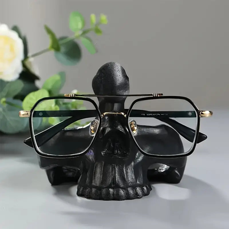 SkullArt Brillenhalter Schädel Statue | Gothic Stil | Deko für Zuhause | Brillenständer