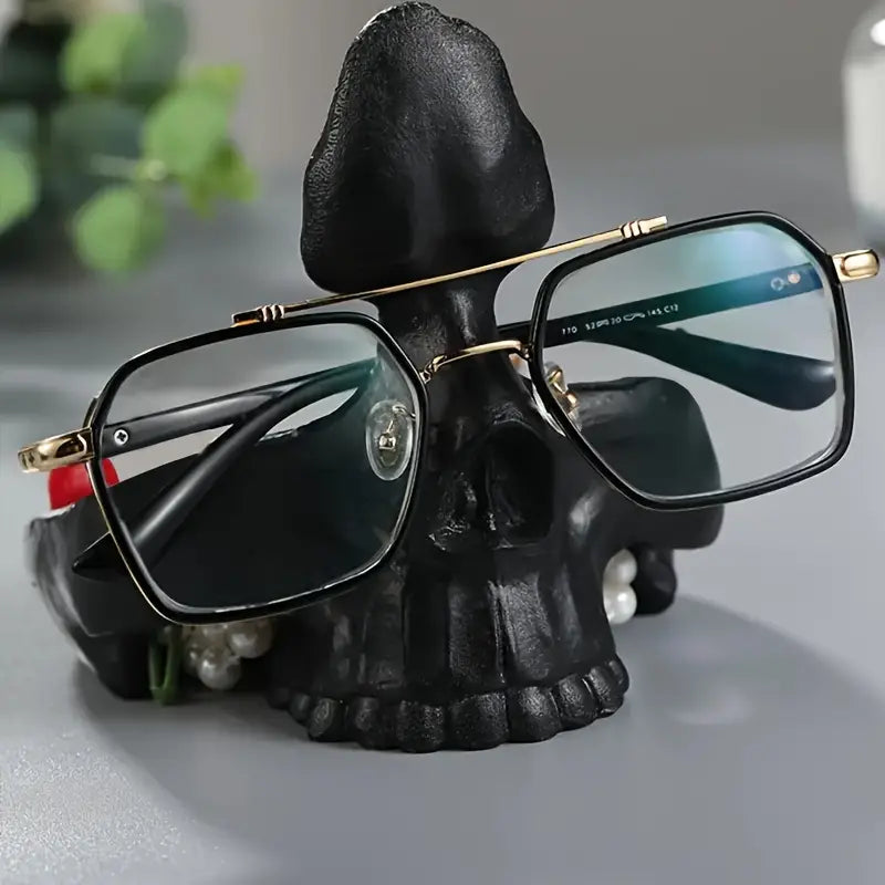 SkullArt Brillenhalter Schädel Statue | Gothic Stil | Deko für Zuhause | Brillenständer