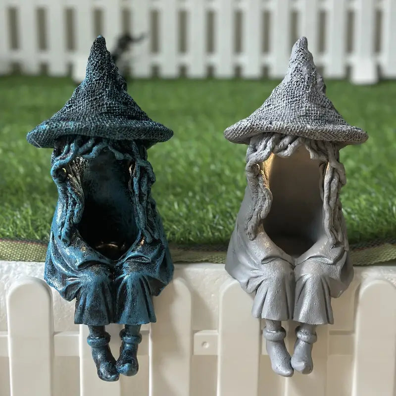 MysticGlow Solarbetriebene Hexen-Statue | Magisches Gartenlicht | Stimmungsvolle Solarleuchte für Außenbereich