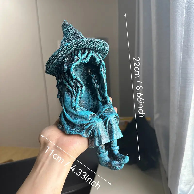 MysticGlow Solarbetriebene Hexen-Statue | Magisches Gartenlicht | Stimmungsvolle Solarleuchte für Außenbereich