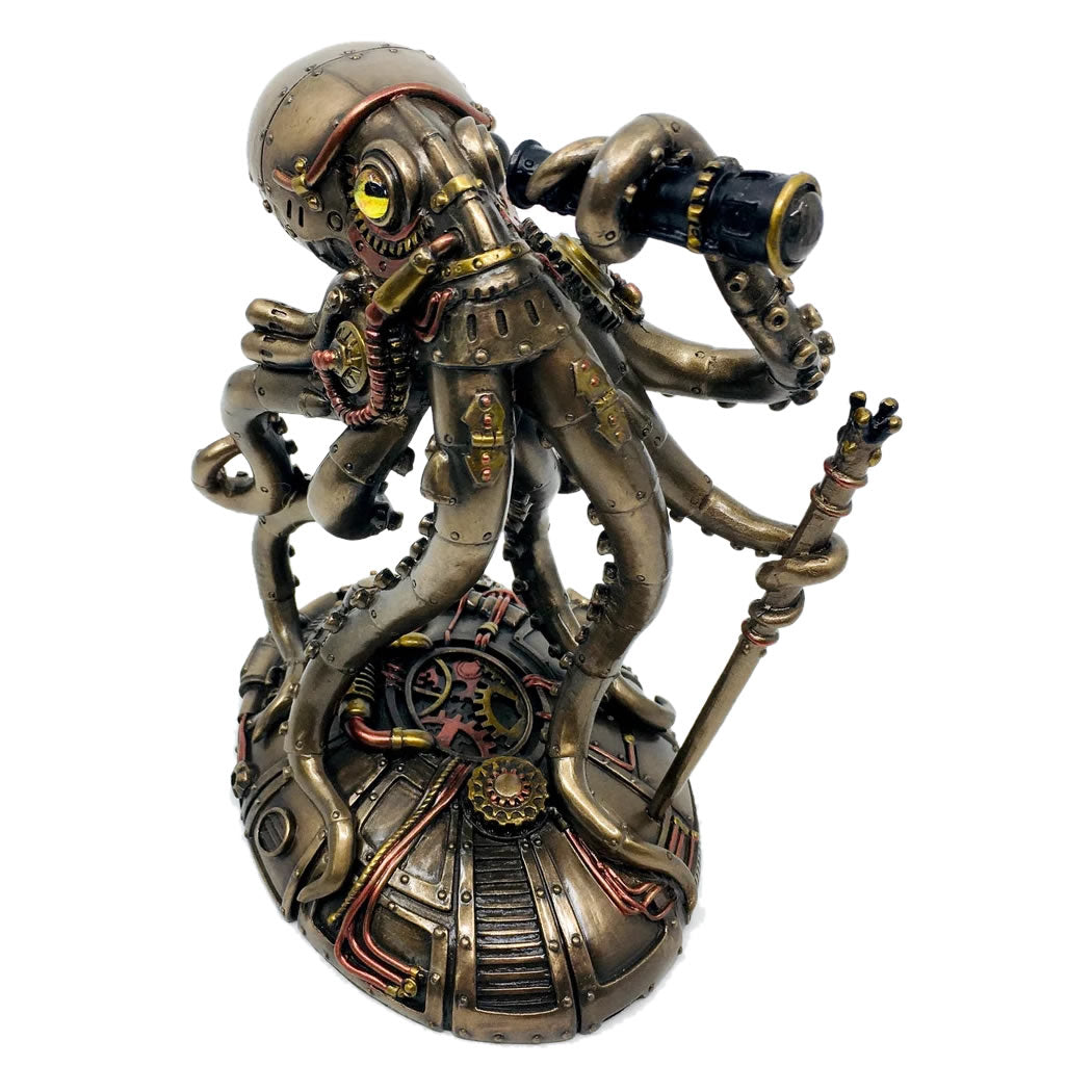 Kraken Explorer Steampunk Oktopus Statue | Retro-Futuristische Dekofigur | Abenteurer Look | Dekoration für Zuhause
