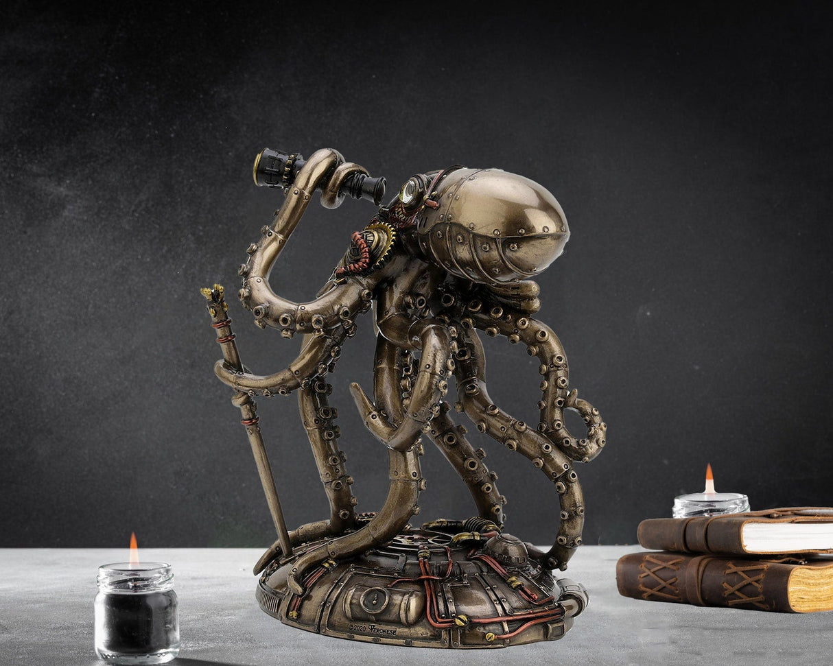 Kraken Explorer Steampunk Oktopus Statue | Retro-Futuristische Dekofigur | Abenteurer Look | Dekoration für Zuhause