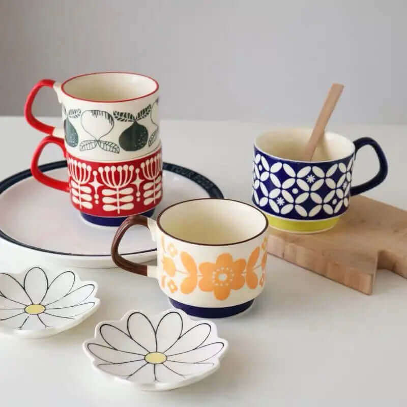 CeramiRetro Cerami Kaffeetassen – Vintage-Design | Hochwertige Keramik | 8 elegante Muster | Stilvolle Geschenkidee