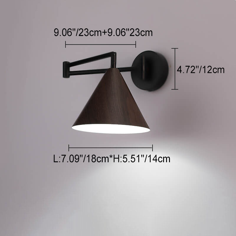 LumoNordic Minimalist Cone Swing Arm LED Wandlampe | Holzmaserung | Flexibler Schwenkarm | Stimmungslicht | Deko für Zuhause