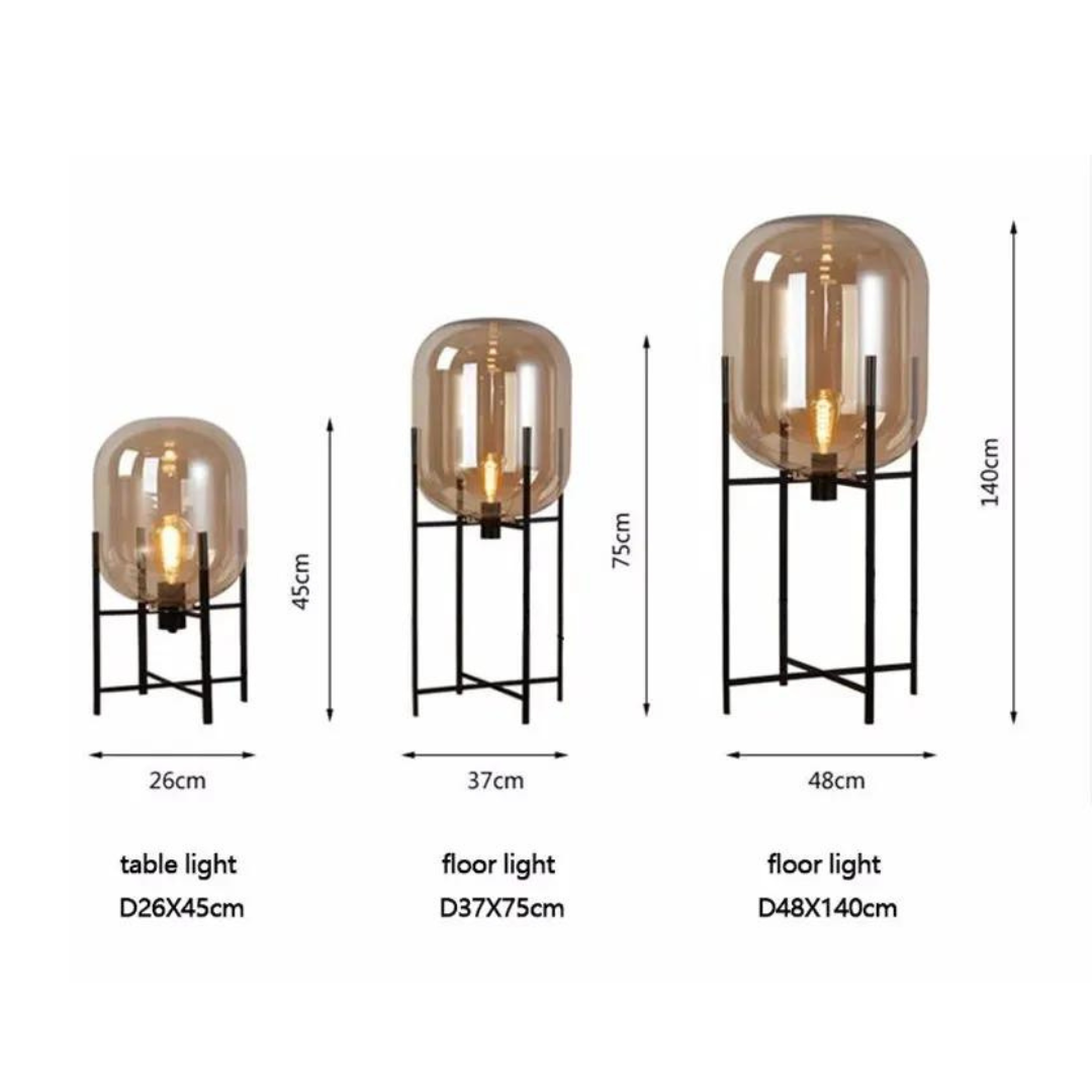 LumenCognac Glas Stehlampe | Elegantes Design | Amber oder Grau | Dimmbares Licht für Stilvolles Wohnen