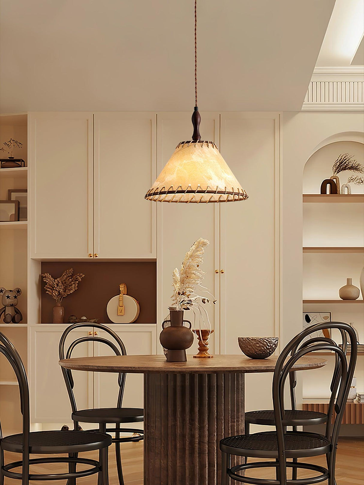 Woodario Holz-Stoff-Pendelleuchte | Modernes Design | Elegante Beleuchtung für Zuhause