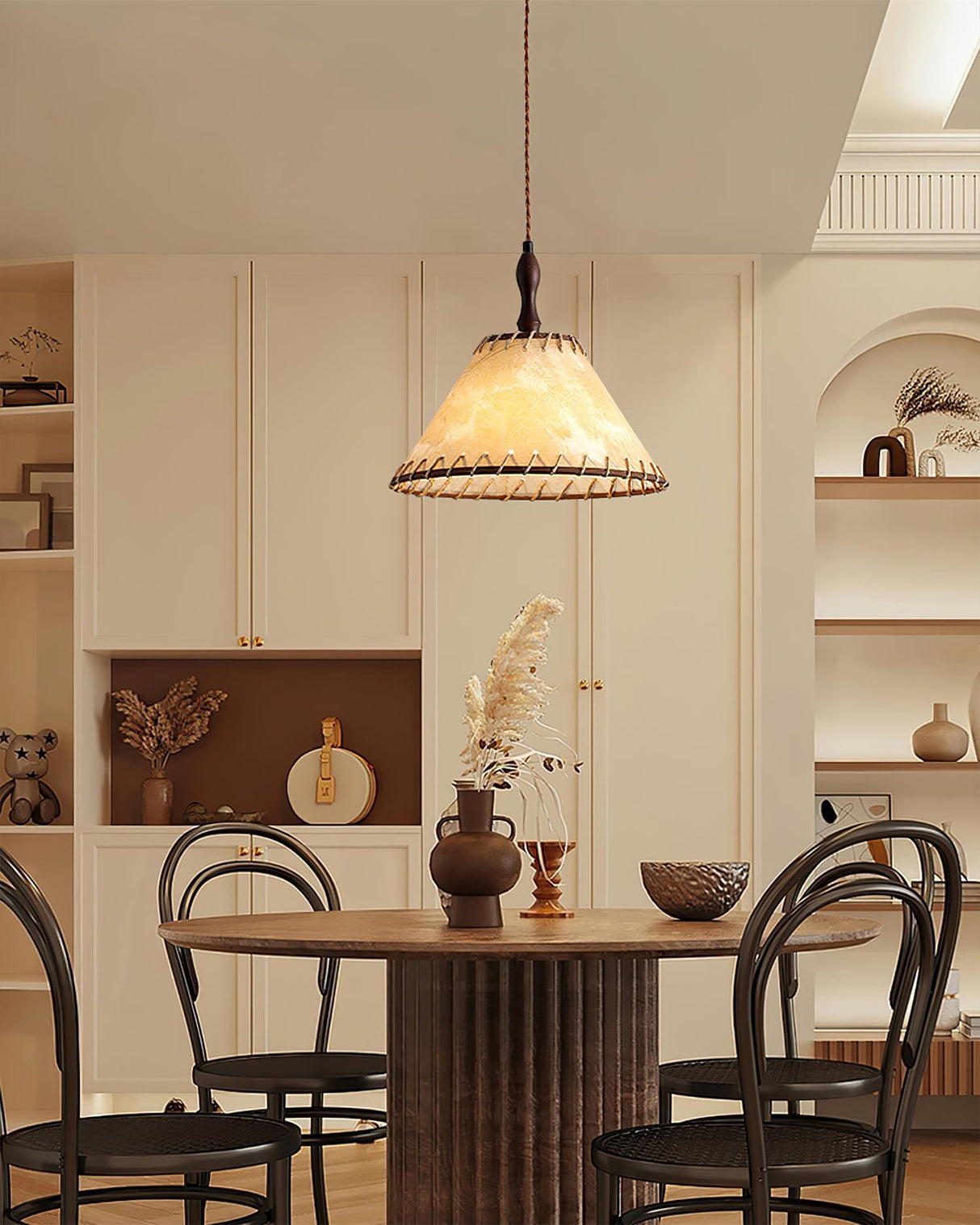 Woodario Holz-Stoff-Pendelleuchte | Modernes Design | Elegante Beleuchtung für Zuhause