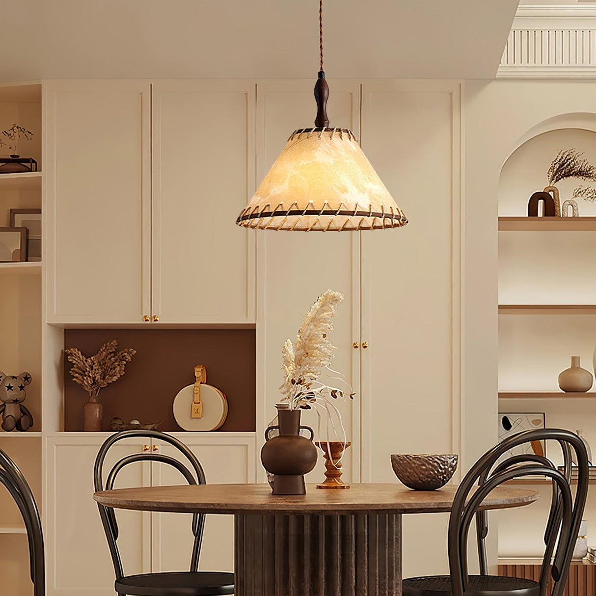 Woodario Holz-Stoff-Pendelleuchte | Modernes Design | Elegante Beleuchtung für Zuhause