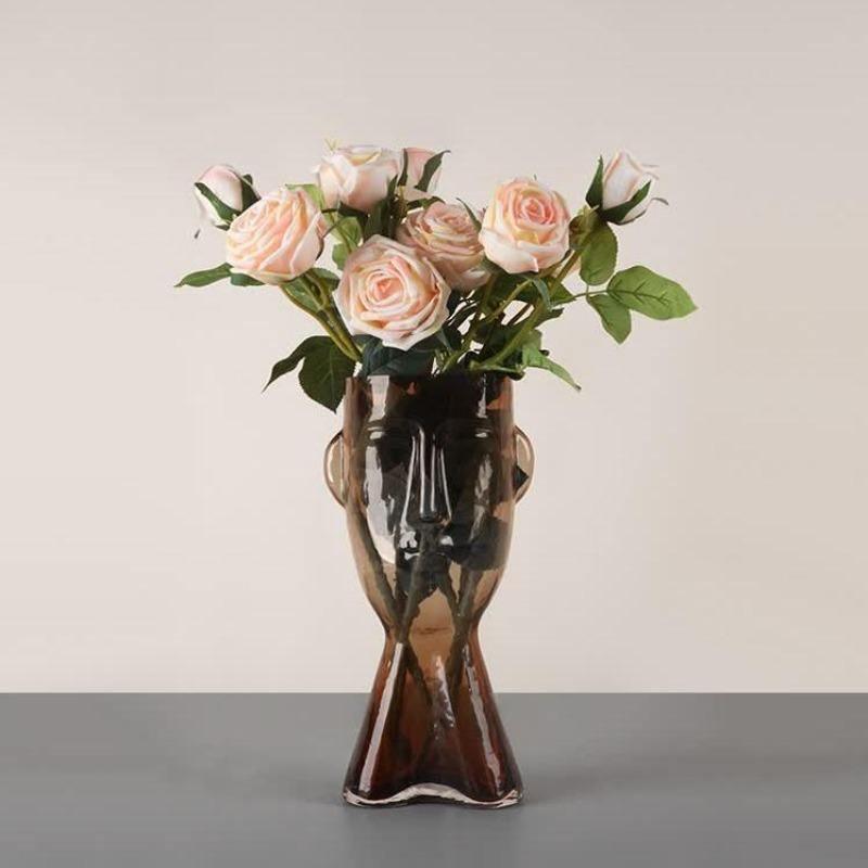 Visari Glas Vase mit Gesichtsmotiv | Handgefertigt | Kunstvolles Design | Dekoration für Zuhause