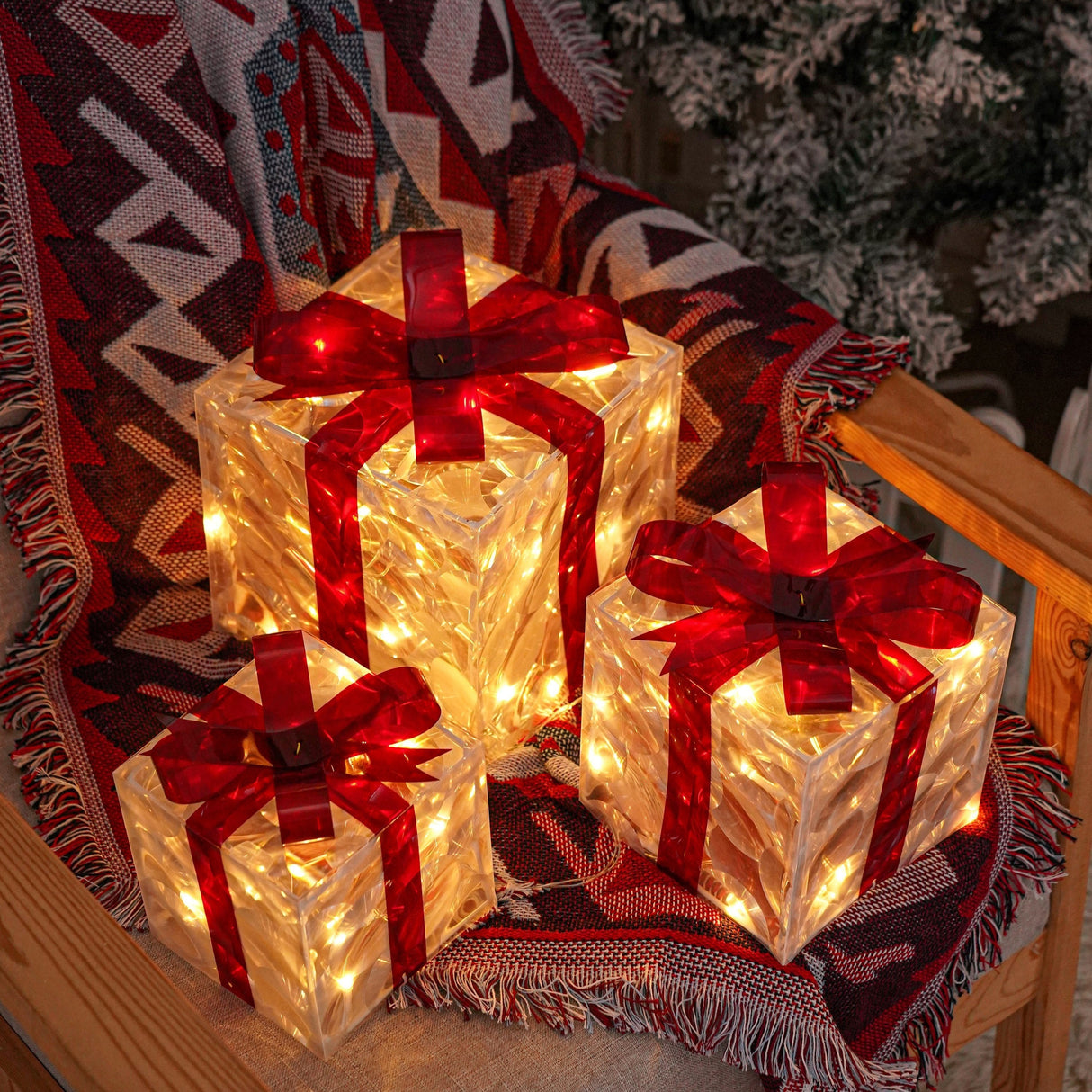 JollyGlow LED Geschenkboxen Set | Weihnachtsbeleuchtung | Deko für Innen & Außen | Set aus 3 Boxen
