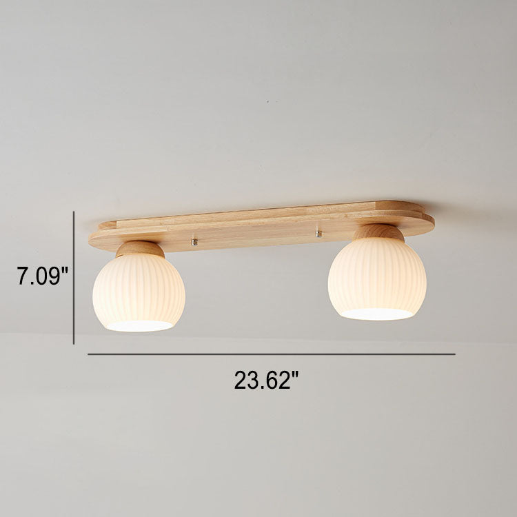 Zeniro Japanischer Stil Deckenleuchte | Gestreiftes Glas & Holz | Flush Mount | Minimalistisches Design