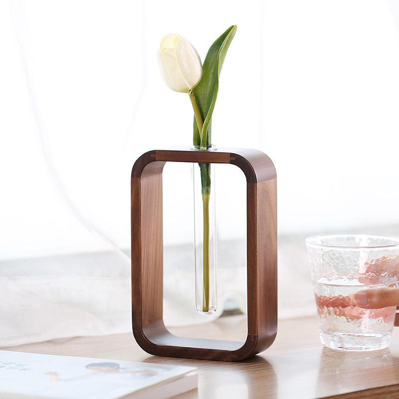 PlantFrame Holz-Glas Pflanzvase | Stilvoller Anzuchtbehälter | Perfekt für Pflanzenliebhaber & Dekoration