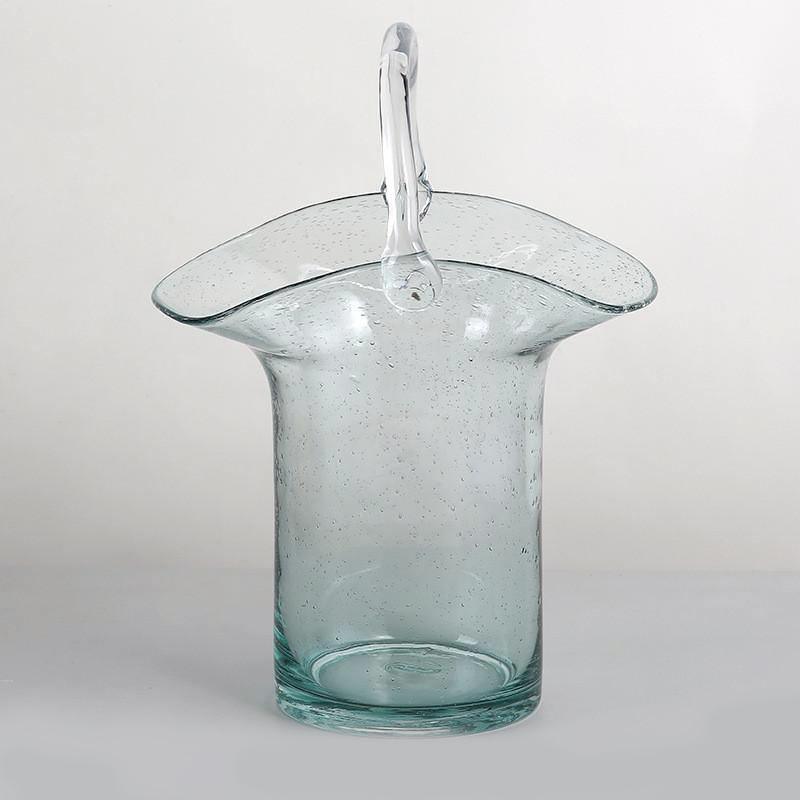 GlassBag Design-Glasvase | Modernes Korb- und Taschen-Design | Dekorative Vase | Handgefertigtes Wohnaccessoire