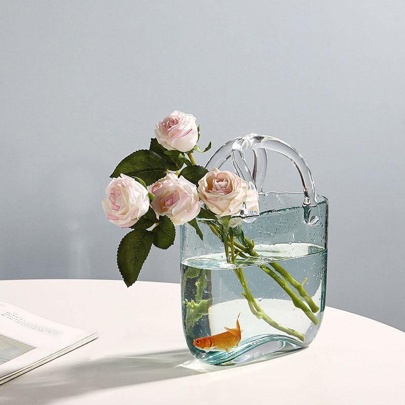 GlassBag Design-Glasvase | Modernes Korb- und Taschen-Design | Dekorative Vase | Handgefertigtes Wohnaccessoire