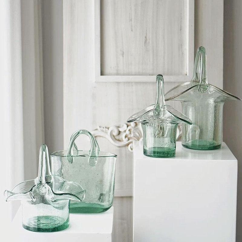 GlassBag Design-Glasvase | Modernes Korb- und Taschen-Design | Dekorative Vase | Handgefertigtes Wohnaccessoire
