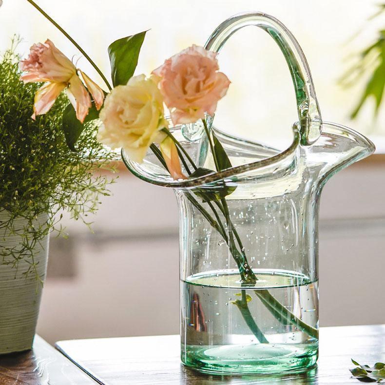 GlassBag Design-Glasvase | Modernes Korb- und Taschen-Design | Dekorative Vase | Handgefertigtes Wohnaccessoire