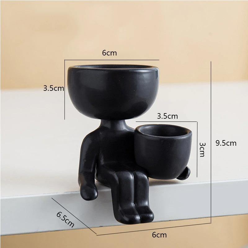 MiniMensch Keramik Sukkulenten Pflanztopf | Verspielte Figur Deko | Handgefertigter Pflanzentopf für Zuhause