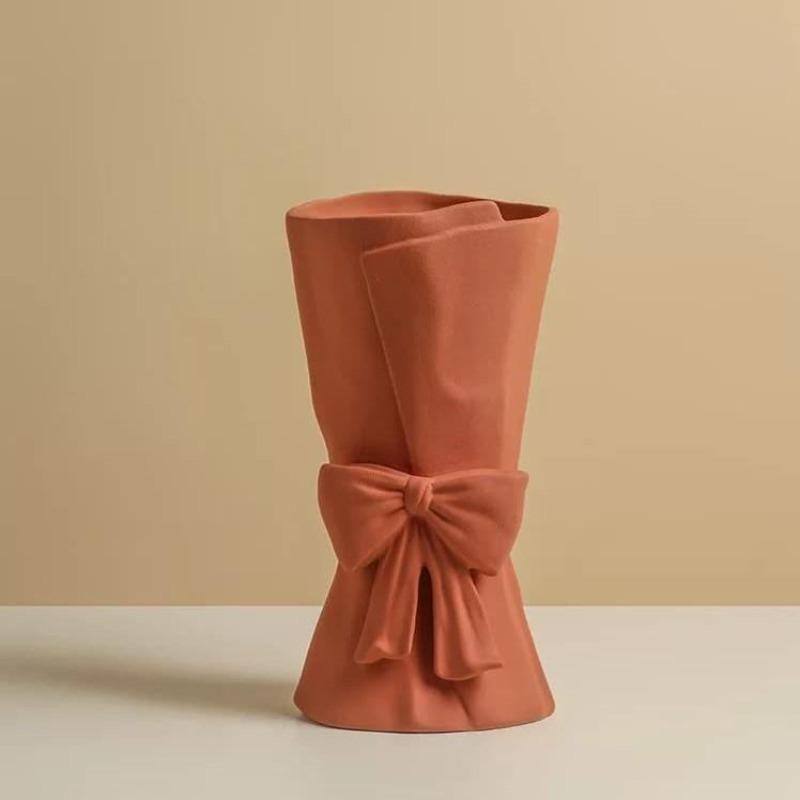 Veloura Schleifen-Keramik Vase | Elegante Deko | Zeitloses Design | Für Wohnzimmer & Schlafzimmer