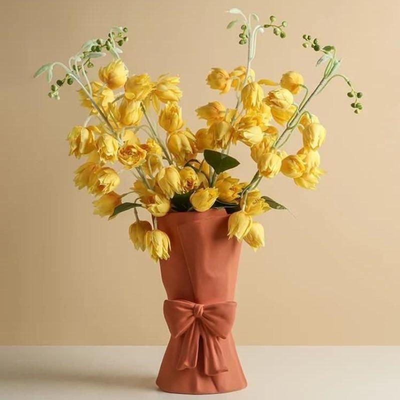 Veloura Schleifen-Keramik Vase | Elegante Deko | Zeitloses Design | Für Wohnzimmer & Schlafzimmer