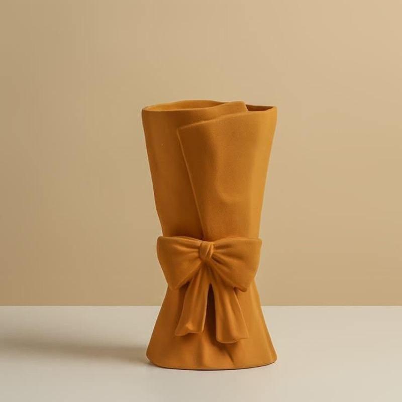 Veloura Schleifen-Keramik Vase | Elegante Deko | Zeitloses Design | Für Wohnzimmer & Schlafzimmer