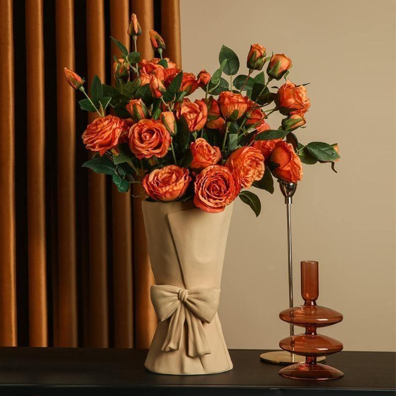 Veloura Schleifen-Keramik Vase | Elegante Deko | Zeitloses Design | Für Wohnzimmer & Schlafzimmer