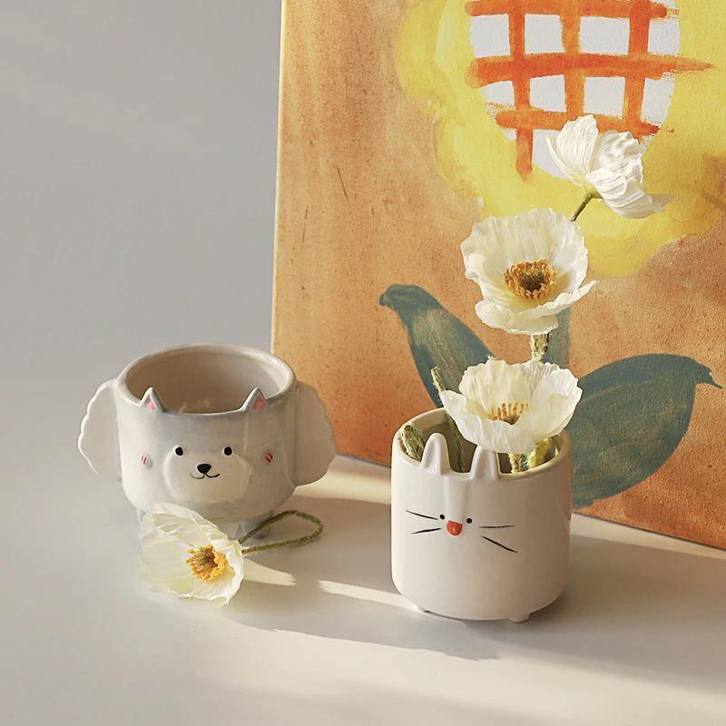 PlanterPets Keramik Tier-Übertopf Set | Quadratische Sukkulententöpfe | Ideal für Innenräume & Dekoration