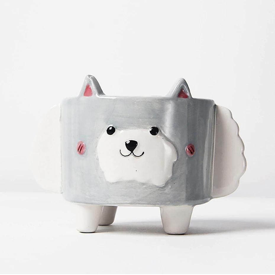 PlanterPets Keramik Tier-Übertopf Set | Quadratische Sukkulententöpfe | Ideal für Innenräume & Dekoration