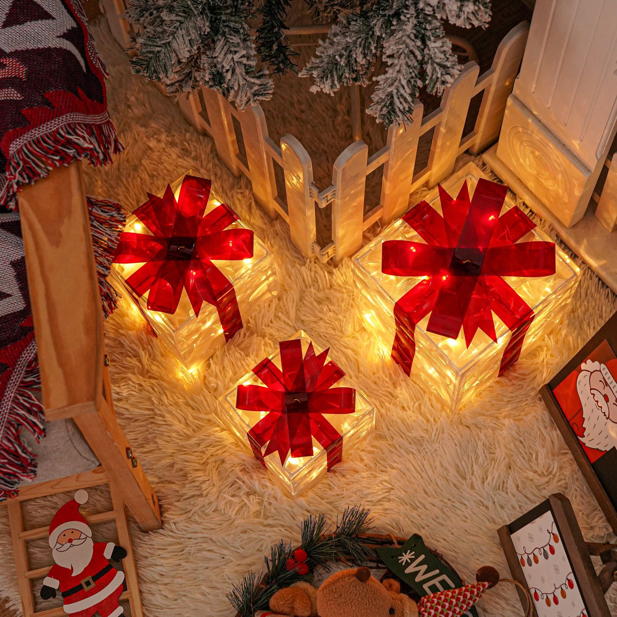 JollyGlow LED Geschenkboxen Set | Weihnachtsbeleuchtung | Deko für Innen & Außen | Set aus 3 Boxen