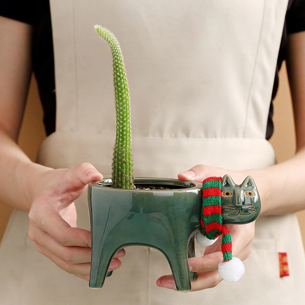 KittyCharm Glasiertes Keramik-Pflanzgefäß | Katzen-Design | Stilvolle Deko