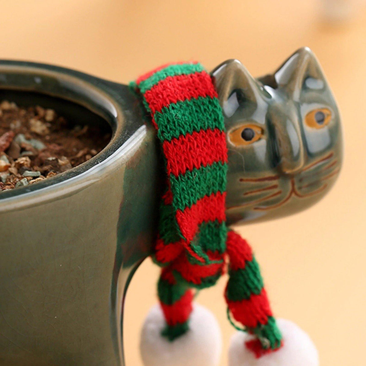 KittyCharm Glasiertes Keramik-Pflanzgefäß | Katzen-Design | Stilvolle Deko