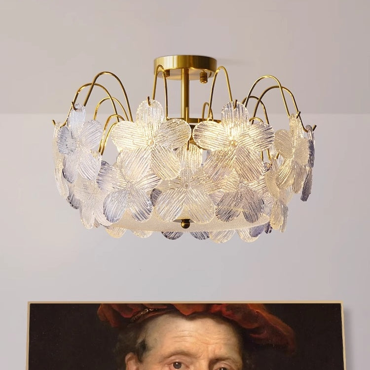 BrightBloom Vintage Buntglas-Kronleuchter | Blumenform | Wohnzimmerlampe | Elegante Beleuchtung