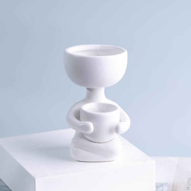 MiniMensch Keramik Sukkulenten Pflanztopf | Verspielte Figur Deko | Handgefertigter Pflanzentopf für Zuhause