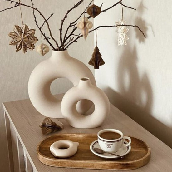 HaloArt Deko-Vase 2er-Set | Minimalistische Keramikvasen | Moderne Wohndekoration