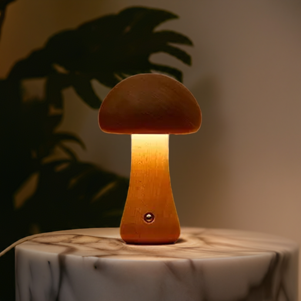 MushroomGlow™ Holzpilz LED Tischlampe | Natürliche Deko Beleuchtung | Stimmungslicht für Zuhause