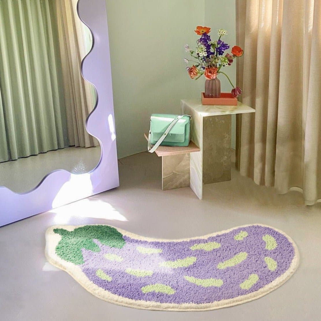 VeggieSoft Auberginen-Matte | Lustige Küchenmatte | Rutschfest & Wasserabweisend | Verschiedene Größen