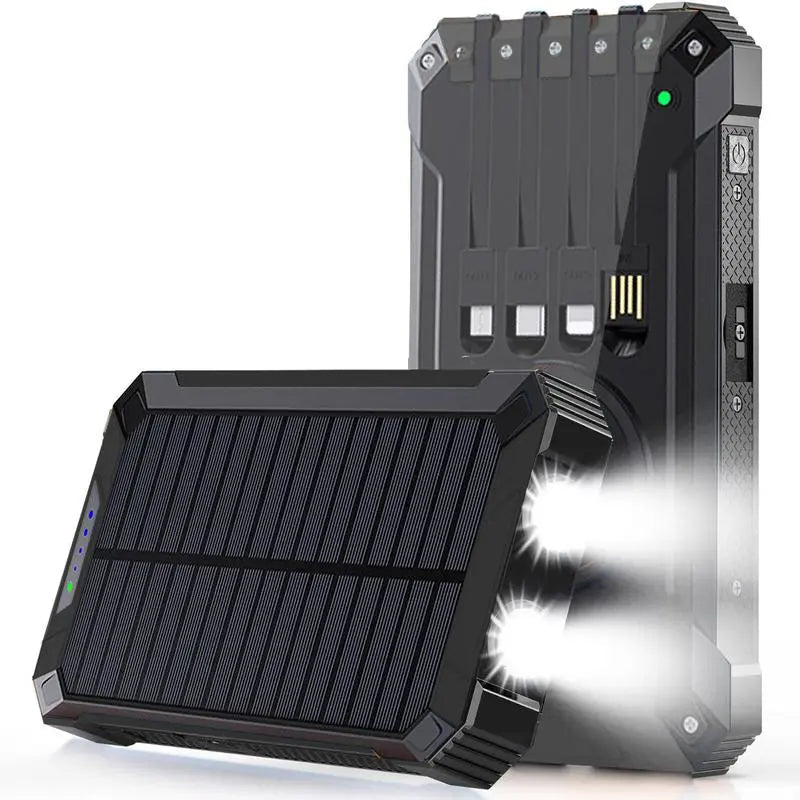 ChargePro Solar Powerbank | Kabelloses Ladegerät | 15W Schnellladefunktion | 6 Ausgänge | Integrierte Kabel | Tragbar & Wasserdicht