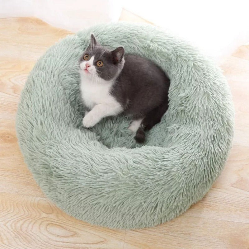 PawNest Beruhigendes Donut-Katzenbett | Rundes Plüsch Nest | Stresslindernd & Gemütlich | Perfekt für Katzen & kleine Hunde