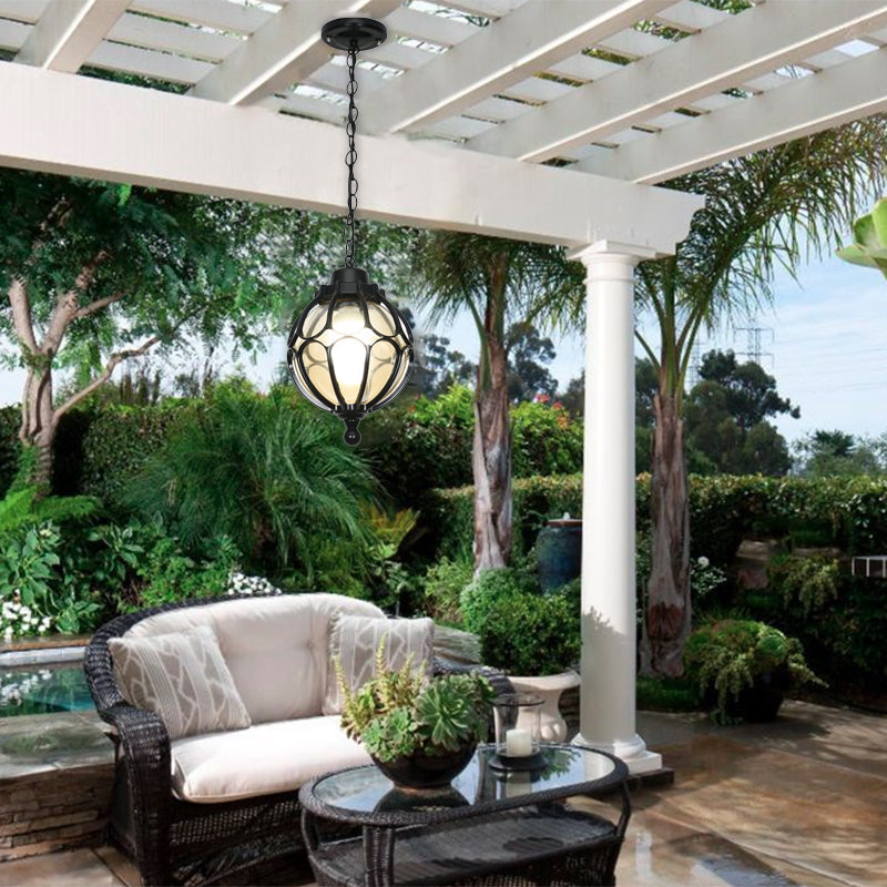 EuroLuxe Aluminium Pendelleuchte | Wasserdicht | Außenleuchte mit Glaskugel | Garten & Terrasse